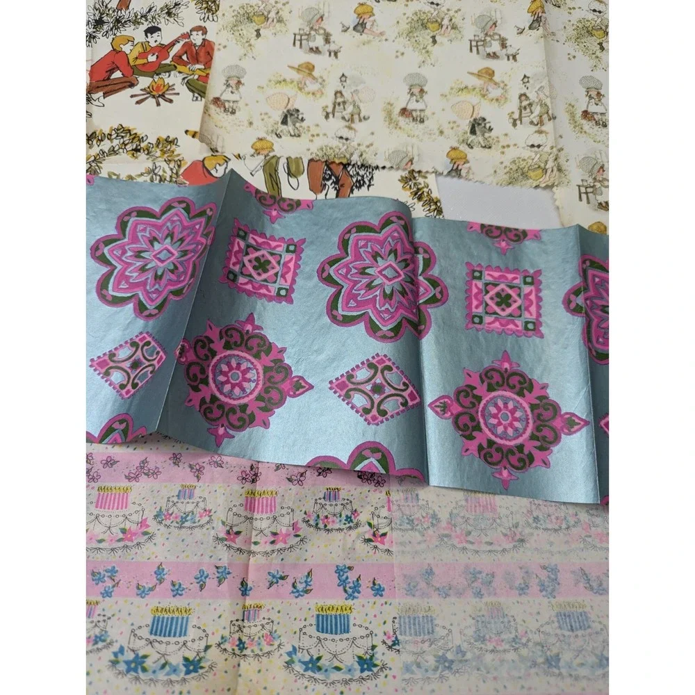 New and Used‎ Vintage Gift Paper 60s 70s Prints Baby Shower Kids Weddings Lot